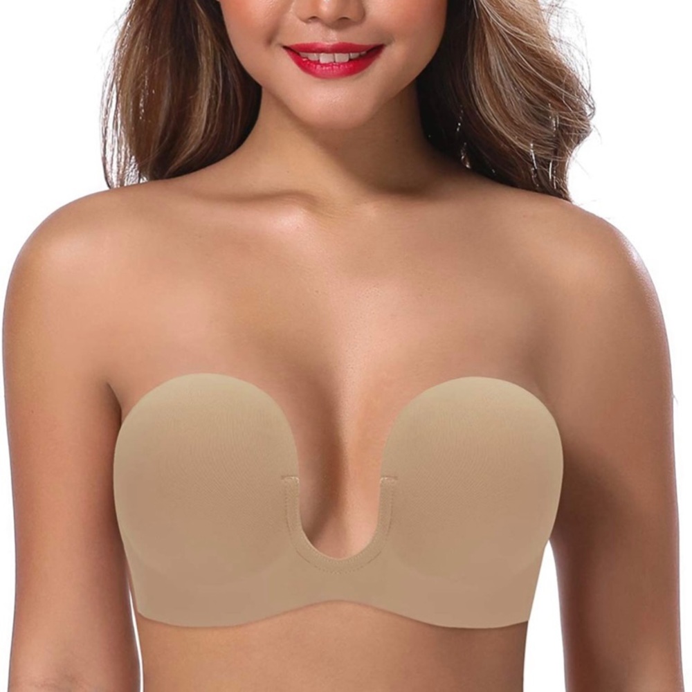 Plunging silicone adhesive bra 36D